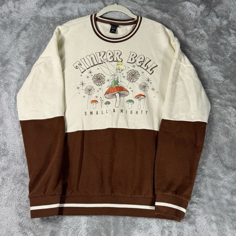 Disney Our Universe Tinker Bell Sweatshirt Women’s S Cream Fairy Forest Cottage